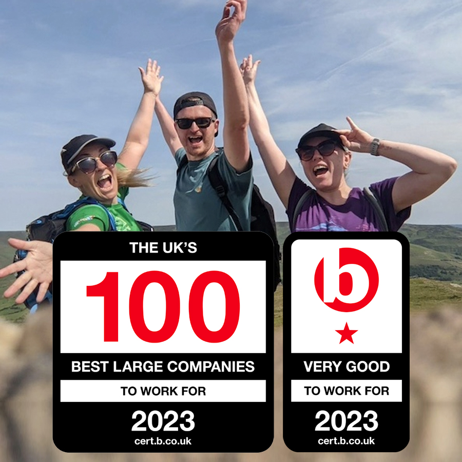 team members during walking challenge with best company badges overlaid