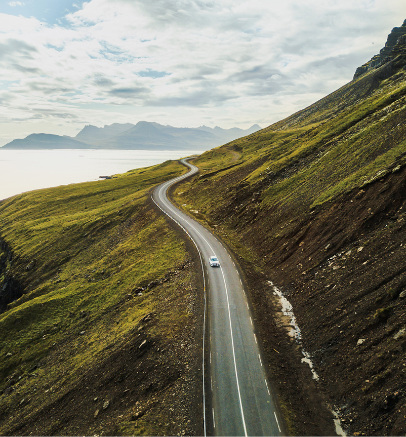 Sceneic aerial photo car country road