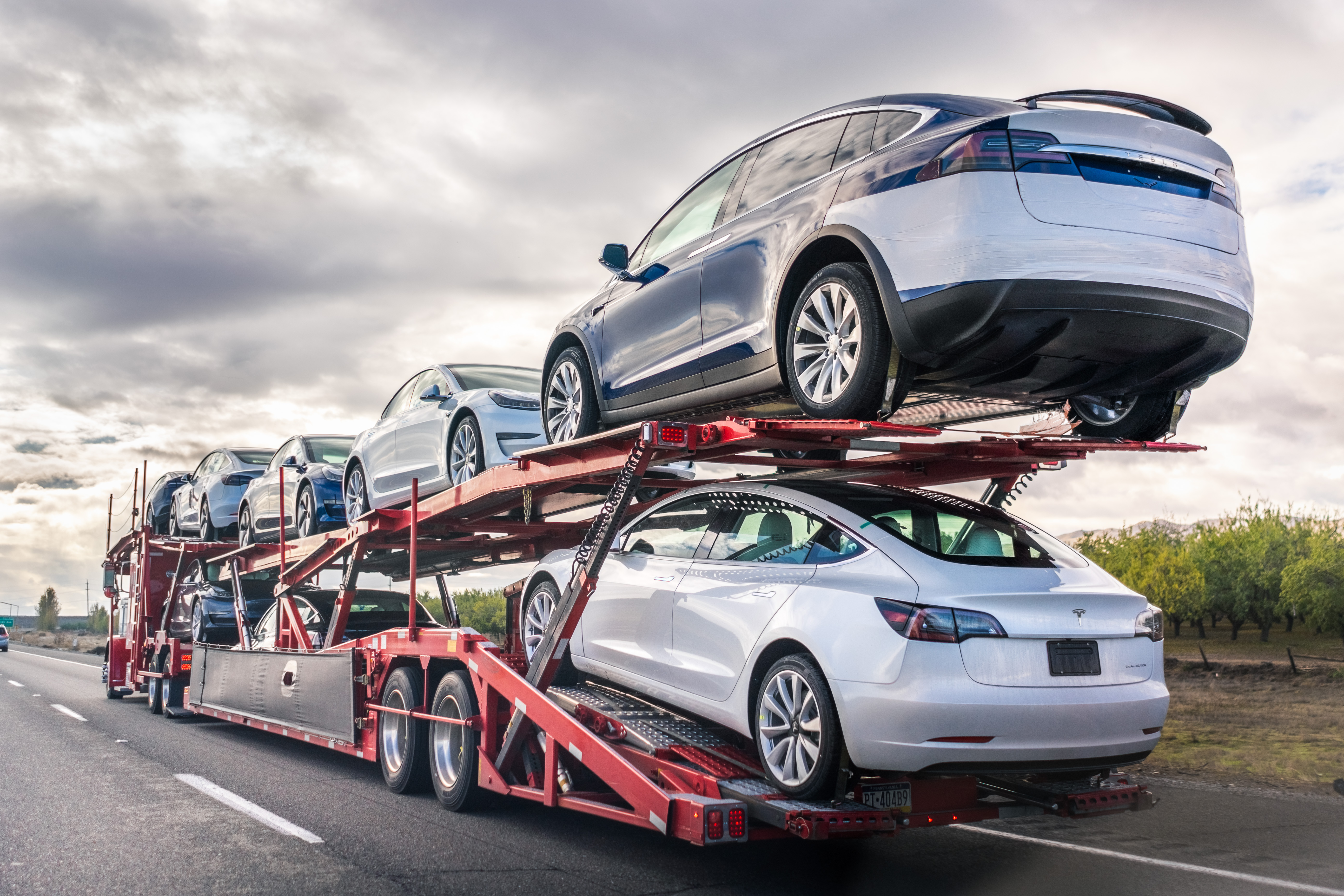 Car transporter on road